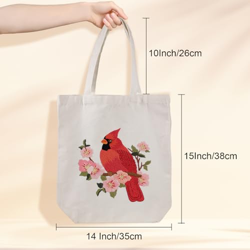 Louise Maelys Cardinal Embroidery Kit for Beginners Canvas Tote Bag - color: Cardinal