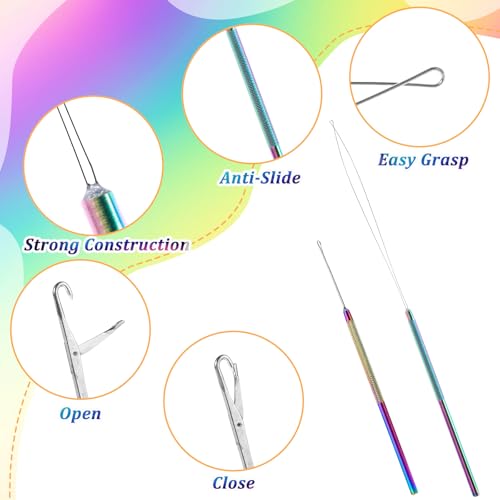 Hair Extension Tools, Bead Threader Micro Links Hair Kit Threader Pulling Hook Wire Beader Tool, hair tinsel loop tool, Hair Extension Loop Needle for Hair Feather Extensions
