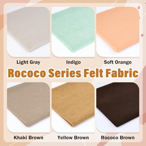 XSEINO 6 Rolls 12"x35" Large Felt Sheets(5.8Yds Total), 1.4mm Thick Nonwoven Fabric for Sewing, 6 Rococo Series Colors, Bulk DIY Craft Supplies for Bags, Garland, Decor - color: Rococo Series