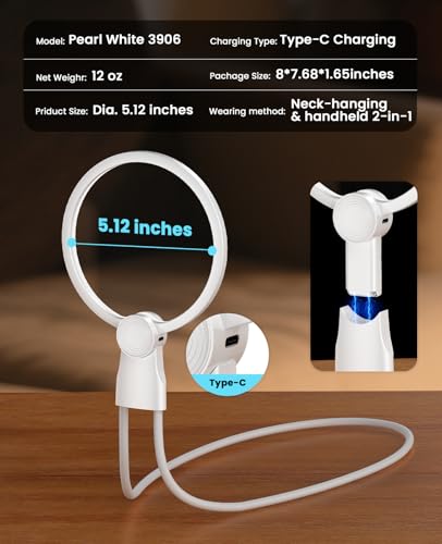 5X Hands-Free Magnifying Glass with Light for Close Work & Cross Stitch - color: White