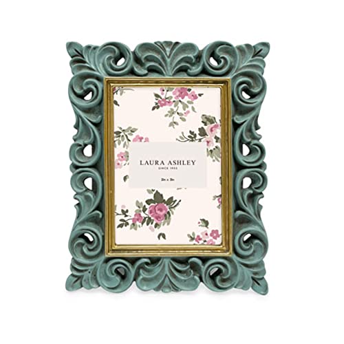 Laura Ashley 2x3 Light Blue w/Gold Vintage Scroll Design Picture Frame - color: Light Blue with Gold, size: 2x3