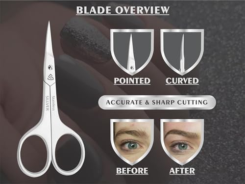 SILLVER Nail Scissors Curved Professional for Women and Men, Facial Hair Small Grooming Scissors for Nail, Eyebrows, Nose Hair, Mustache, Beard, Eyelashes, Dry Skin - Manicure Scissors - size: Heavy 6-1.5mm Blade Width