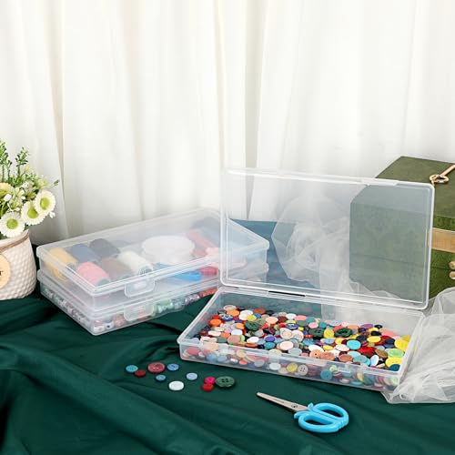 BTSKY Clear Plastic Storage Box with Flap Lid, 4 Pack - 9.8"x5.9"x1.2" - size: Medium Small-4 Pack