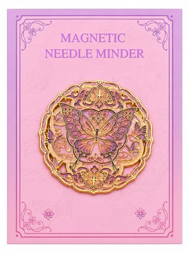 Kalaxy47 Needle Minder Magnet - Exclusive The Butterfly Dream Design, Gold Stamping, 2.4" Large Powerful Magnet for Cross Stitch, Embroidery, Sewing，Fridge Magnet，Safe for Crafters（Butterfly