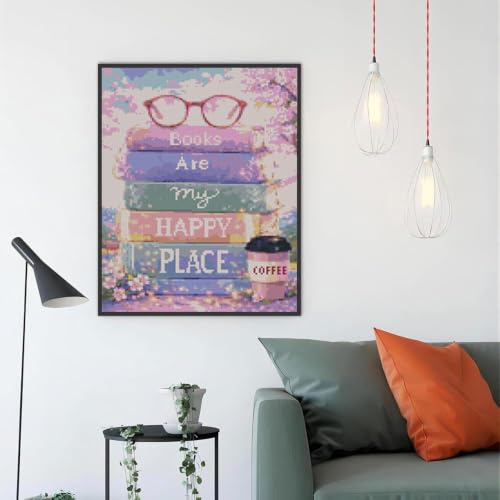MYBISYMQQ Stack of Books Stamped Cross Stitch Kit, Embroidery 11.8x15.7in - color: D075