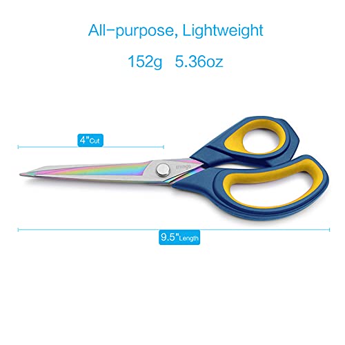 LIVINGO Fabric Scissors 9.5" Titanium Coated Heavy Duty Sewing Shears - color: Navy Blue/Yellow, size: 9.5"