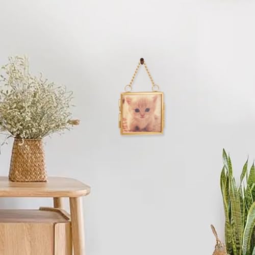 OLYCRAFT 6Pcs 2.1x2.1 Inch Gold Mini Glass Hanging Frame with Chain - size: 2.1x2.1 Inch