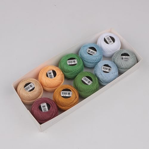 Size 8 Double Mercerized Egyptian Long Staple Cotton Pearl Thread 10 Grams (87 Yards)/Ball Crochet Thread 10 Colors per Box for Crochet Hardanger Cross Stitch Hand Embroidery (Set D) - color: Set D