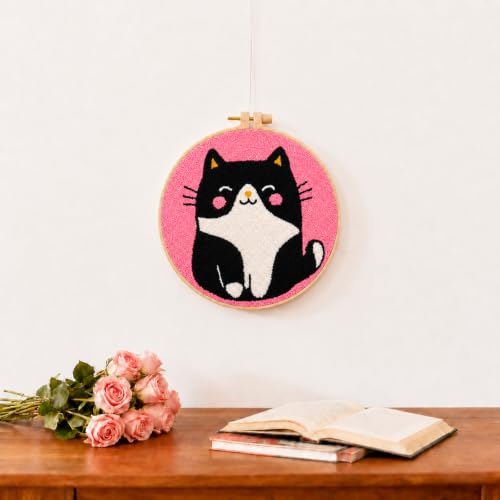 MZSMYKCH punch needle kits adults beginner - Black Cat punch needle kits Starter Set with Yarn, Needle Tool & Frame, Easy DIY Craft Decor, Relaxing Hobby Gift for Teens & Craft Lovers(Black Cat )