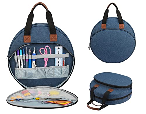 Embroidery Bag for Cross Stitch Project, Embroidery Supplies Organizer Storage Portable Carrying Case Travel Tote for Embroidery Hoops,Floss,Cross Stitch Tools,Blue [Bag Only]