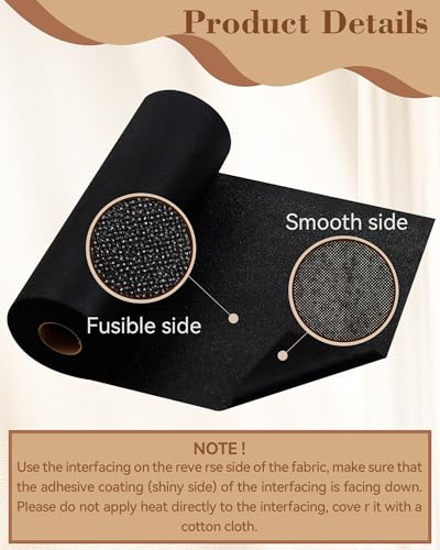 FIVEIZERO Medium Weight Non-Woven Fusible Interfacing for Sewing-12in×30yd - color: black-medium, size: medium weight