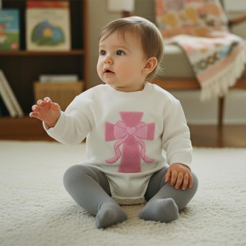 Newborn Baby Girl Clothes Cross Bow Embroidery Bubble Romper Pullover Sweatshirt Fall Winter Outfits 0-18M - color: White, size: 0-3 Months