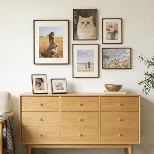 12x16 Picture Frame Wood with Mat Matted to 8.5x11, Wall Photo Frames - size: 12×16