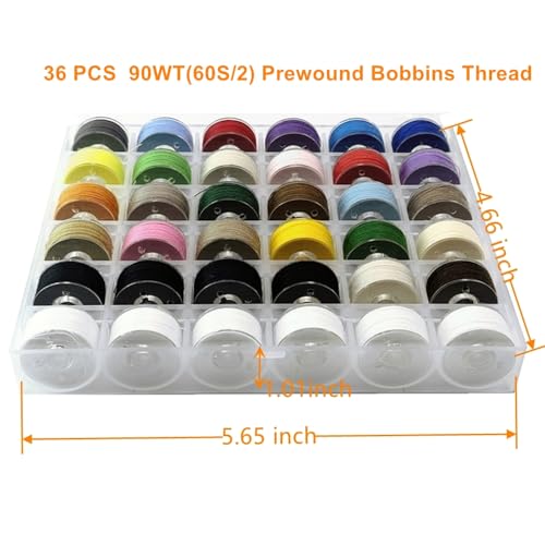 Sissewpro 36pcs Colors 60S/2(90WT) Prewound Bobbin Thread, Plastic Size A SA156 Embroidery Bobbins, Cottonized Soft Feel Sewing Machine Bobbin for Brother Singer Janome Babylock Quilting Embroidery - color: SA156 90WT(60S) Colors
