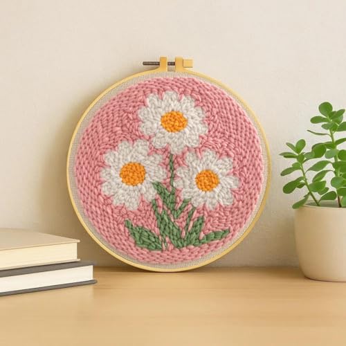 Punch Needle Kit for Beginners Adults-Flower Daisy,with Video Tutorial - color: Punch Needle kit with-1105-2