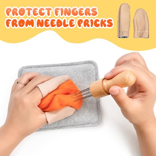 Needle Felting kit Tool Set - 8-Needle Wood Handle Wool Felt Stitch Punch Tool, Includes Single Needle Holder, Finger Cots & Storage Case - Essential Accessories for Needle Felting & Wool Crafting - color: Multi-color/4 pcs