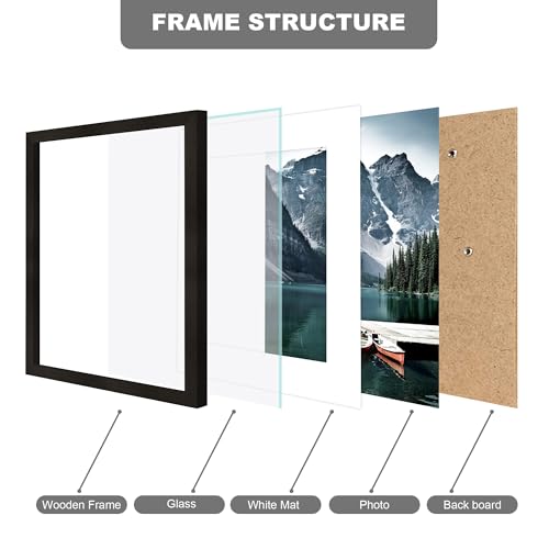 Hongkee 9x11 Picture Frame with Real Glass - Display Pictures 7x9 with Mat or 9x11 without Mat, Photo Frame for Wall or Table Top Display(Black, 3 Pack) - color: Black, size: 9x11 in