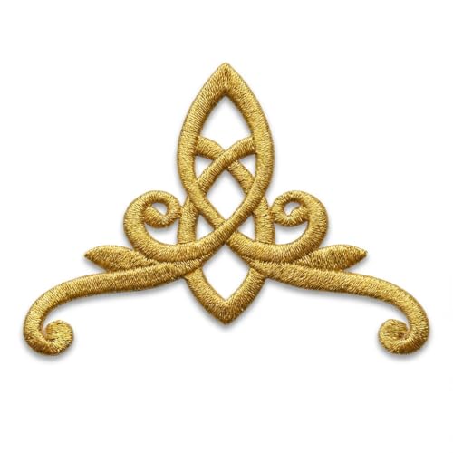 Gold Celtic Knot Crown Iron On Patch, 4x3 Inch Royal Applique DIY Decor