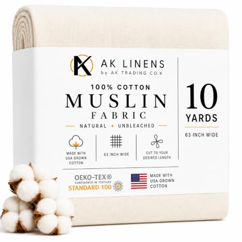 AK TRADING CO. Muslin Fabric/Textile Unbleached - Draping Fabric - Natural 10 Yards Medium Weight - 100% Cotton (63in. Wide) - color: Natural Unbleached, size: 10 Yards