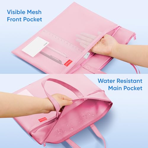 Wisdompro 14.1×11" Mesh Zipper Pouch with Handle, 3 Pockets File Bag-Pink - color: Pink