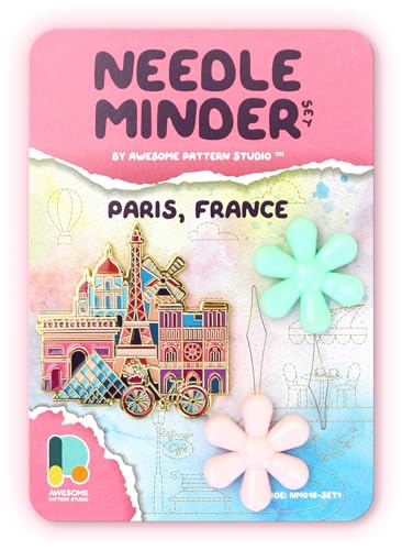 Awesome Pattern Studio Needle Minder Set – Paris Magnetic Needle Minder + 2 Needle Threaders. Enamel Pin for Cross Stitch, Embroidery and Craft - size: Paris Set #1