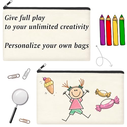 ZeeDix Small Canvas Zipper Pouch for Makeup Pencil Travel Storage 8.3x5 In - color: Beige, style: 12 Pcs