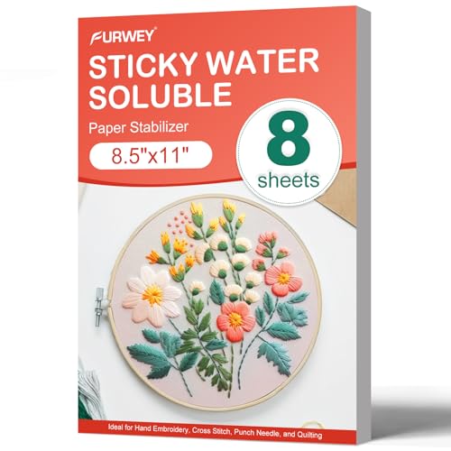 FURWEY Water Soluble Stabilizer for Embroidery,8PCS 8.5x11,Self Adhesive - size: 8P