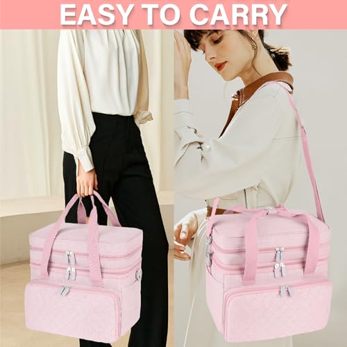 Double-Layer Sewing Organizer Bag with Detachable Pockets, Pink - color: Pink