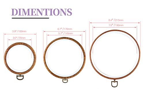 Piutouyar 3 Pcs 3 Sizes Embroidery Hoop Set, Imitated Wood Display Frame - style: 3 Pieces (4"+6.7"+8.4")