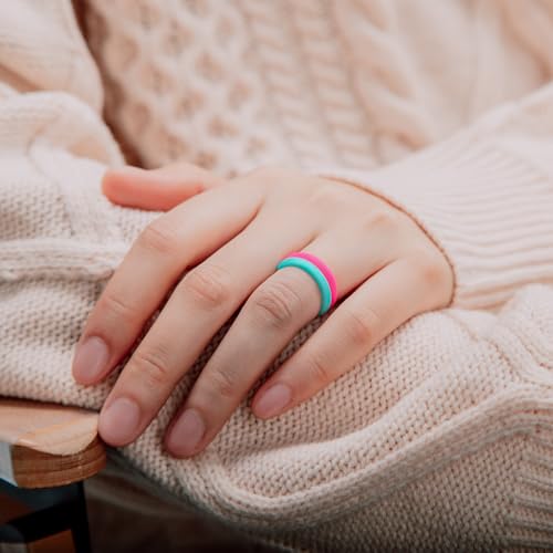 Egnaro Women's Silicone Wedding Ring 2.5mm Wide 1.8mm Thick Rubber Band Set - color: SETA1-Blush Pink, Chill Blue, Mint Green, Sugar Pink, Metallic Pearl White