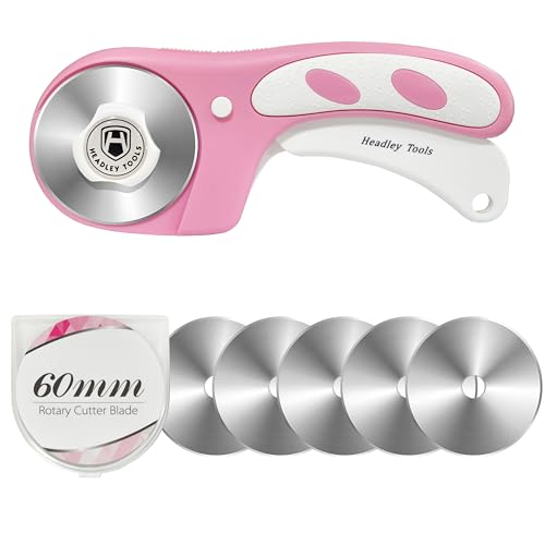 Headley Tools Rotary Cutter 60mm Upgraded with Bearing Design for Smoother and deeper cutting, Ergonomic Handle Rolling Cutter with Safety Lock for Fabric, Fabric, Leather, Crafting, Sewing, Pink - color: Pink, size: 60mm