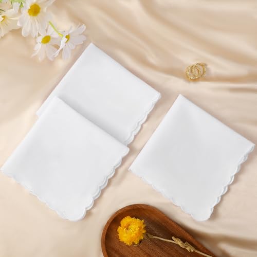 White Handkerchiefs for Women Soft Cotton Women’s Handkerchiefs - color: Scalloped Edge - 6pcs