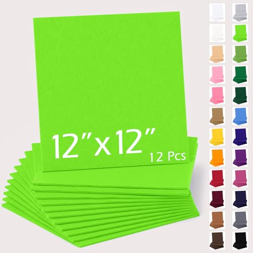 12" x 12" Felt Sheets for Crafts, 2mm Stiff Felt Fabric (12 Pcs), Lime Green - color: Lime Green