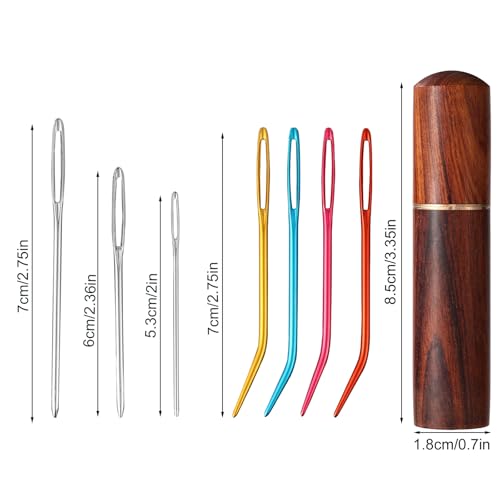 17pcs Large Eye Sewing Needles Kit with Wooden Case, Blunt Darning & Bent Tapestry Hand Yarn Needles Tool Supplies for Crochet Knitting Kandi Embroidery Projects