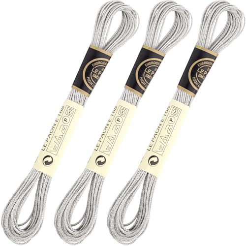 3 Skeins Metallic Embroidery Floss, Glitter Embroidery Thread String, Polyester Cross-Stitch Threads for Hand Embroidery, String Art, DIY Bracelet- Silver - color: Silver
