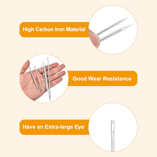 uxcell 6 Pcs Large Eye Sewing Needles, 5.87 Inch 3mm Steel Embroidery Thread Needle Sewing Big Eye Needle Knitting Needles for Hand Sewing Art Crafts, Silver - size: 149mm, 3mm