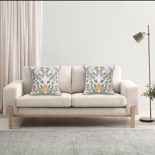 Set of 2 Embroidered Decorative Throw Pillow Covers Couch Square Pillowcases Cushion for Bedroom Sofa Farmhouse Decor 18x18 Inch (Flower-A) - color: Flower-a