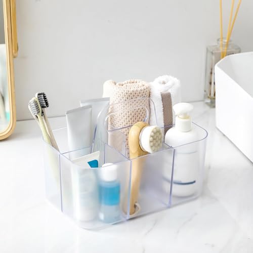 Multiuse Caddy Organizer with Handle, Portable Plastic Tote Bin - Art Craft, Stationary Pen Marker Crayons, Makeup Hair Supplies Storage - Bathroom, Classroom, Dorm, Office, Desk Holder -Frosted Clear - color: Frosted Clear