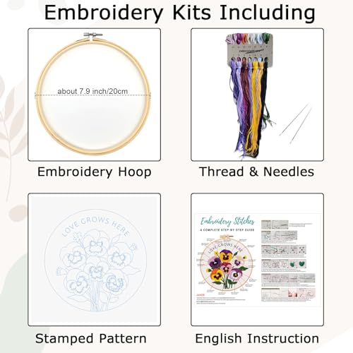 Nuberlic Embroidery Kit for Beginners, Pansy Needlepoint Kit - color: Pansy