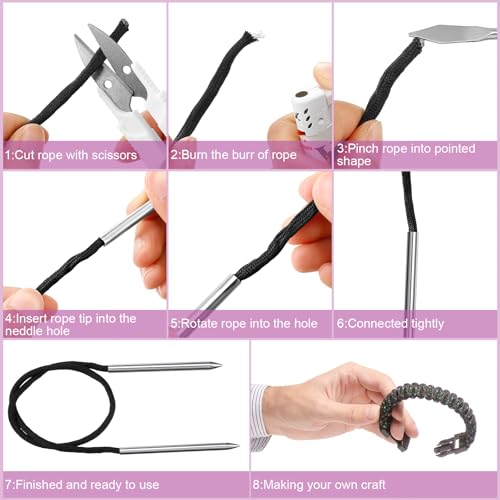 Ferraycle 12 Pcs Paracord FID Set Stainless Steel Needles,Pink - style: Pink