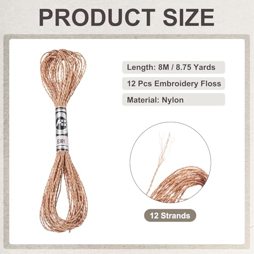 PATIKIL 12 Skeins Embroidery Floss, Metallic Embroidery Thread Nylon Threads Bracelets String for Cross-Stitch Hand Embroidery, Bronze Tone - color: Bronze Tone