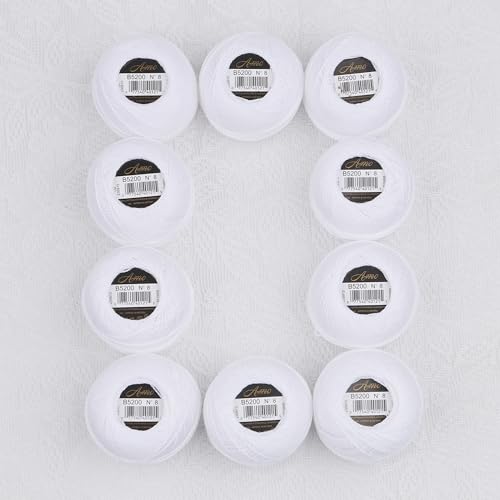 Size 8 Double Mercerized Egyptian Long Staple Cotton Pearl Thread Ball 10 Grams (87 Yards) Embroidery Thread 10 Colors per Box for Crochet Hardanger Cross Stitch Hand Embroidery (Set White) - color: Set white