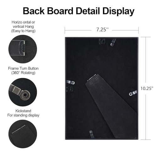BKABOT 7x10 Black Aluminum Photo frames 1 Pack HD Glass Mat 6x8 Wall Table - color: Black, size: 7x10-1P