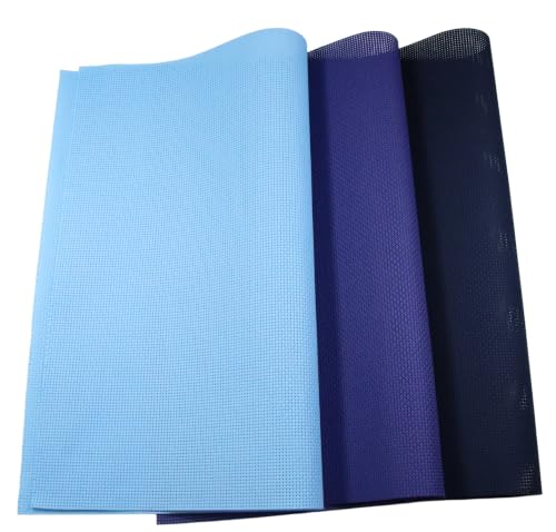 KCS 3 pc of 15" x 18"(38cmx45cm) 11 Count Cross Stitch Cotton Aida Cloth Needlework Rolled Fabric Box,11CT,Light Blue+Royal Blue+Navy Blue - color: Light Blue+royal Blue+navy Blue, size: 11CT