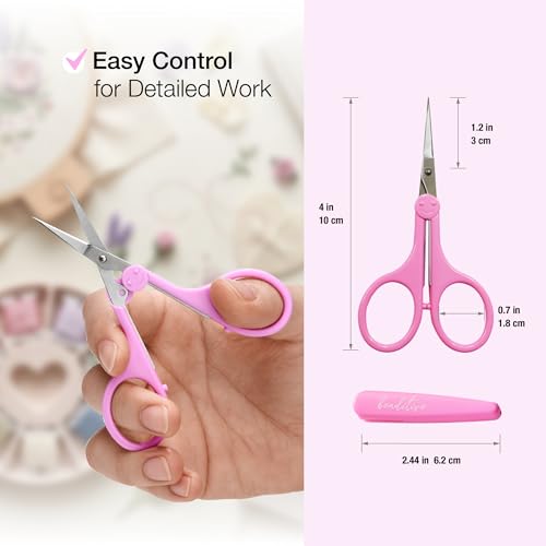 Beaditive High Precision Detail Scissors Set (2-Pc) Sharp, Fine Tips | Paper Cutting, Scrapbooking, Sewing, Crafting | Stainless Steel | Protective Cover (Pastel) - color: Pastel