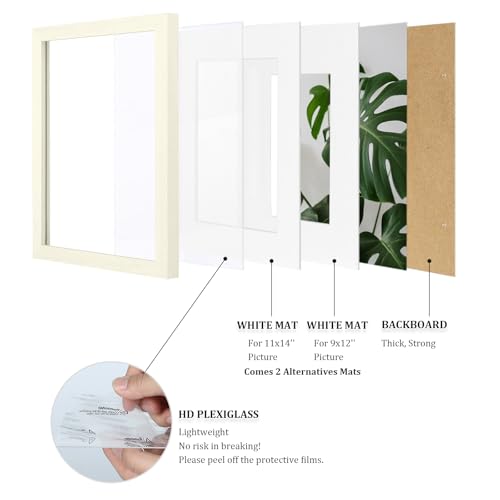 Egofine 12x16 Picture Frame Made of Solid Wood with Plexiglass, Display Pictures 9x12/11x14 with Mat or 12x16 Without Mat for Wall Mounting, Beige - color: Beige, size: 12x16