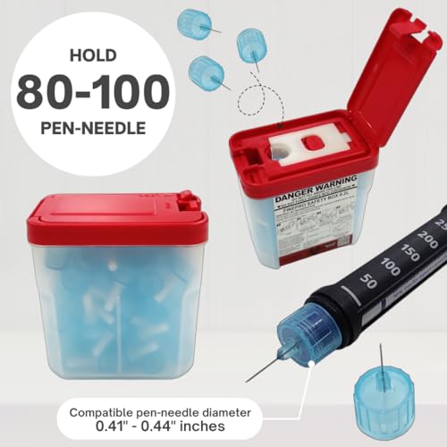 0.2L Size Portable Pen-Needle Disposal Container [Pack of 3] Diabetes Care (0.2L, Red+Clear, 3) - color: Red+Clear