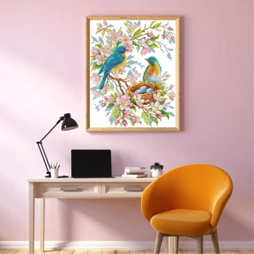 ITSTITCH Stamped Cross Stitch Kits- Full Set of Embroidery for Beginners or Adults,14 CT 2 Strands DIY Singing Blue Bird Patterns Counted Arts Craft 11×13.4 inch - color: Singing blue bird