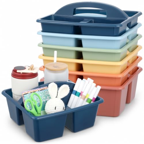 6 Pack Plastic Classroom Organizer Caddy with Handle, Boho Earthy - color: Boho Earthy