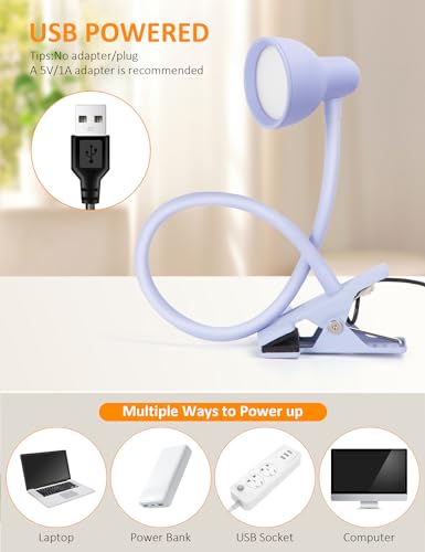 Clip on Lamp USB Reading Light, 3 Color Modes Purple - color: Purple